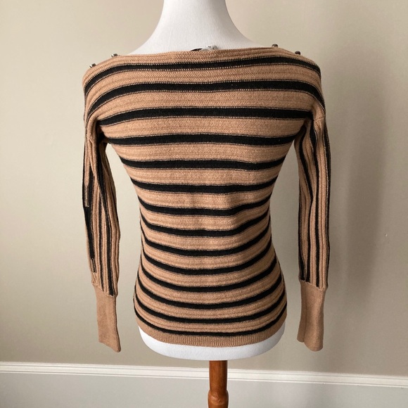 Trina Turk Womens 100% Merino Wool Striped Sweater with Shoulder Button Detail - Picture 4 of 7